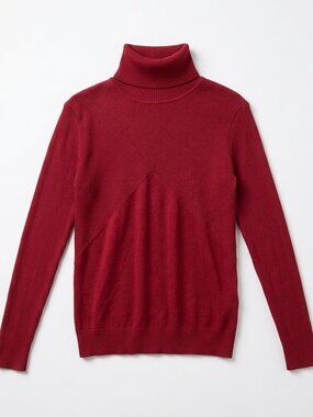 Calvin Klein Red Ribbed Turtleneck Sweater Small Knit Pullover Capsule Preppy